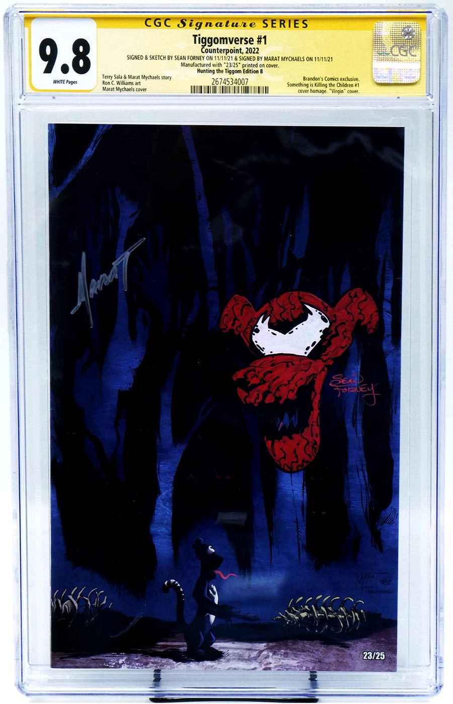 Tiggomverse #1 CGC Signature Series 9.8 Signed by Marat Mychaels Remarked by Sean Forney Something Is Killing The Children Homage Variant