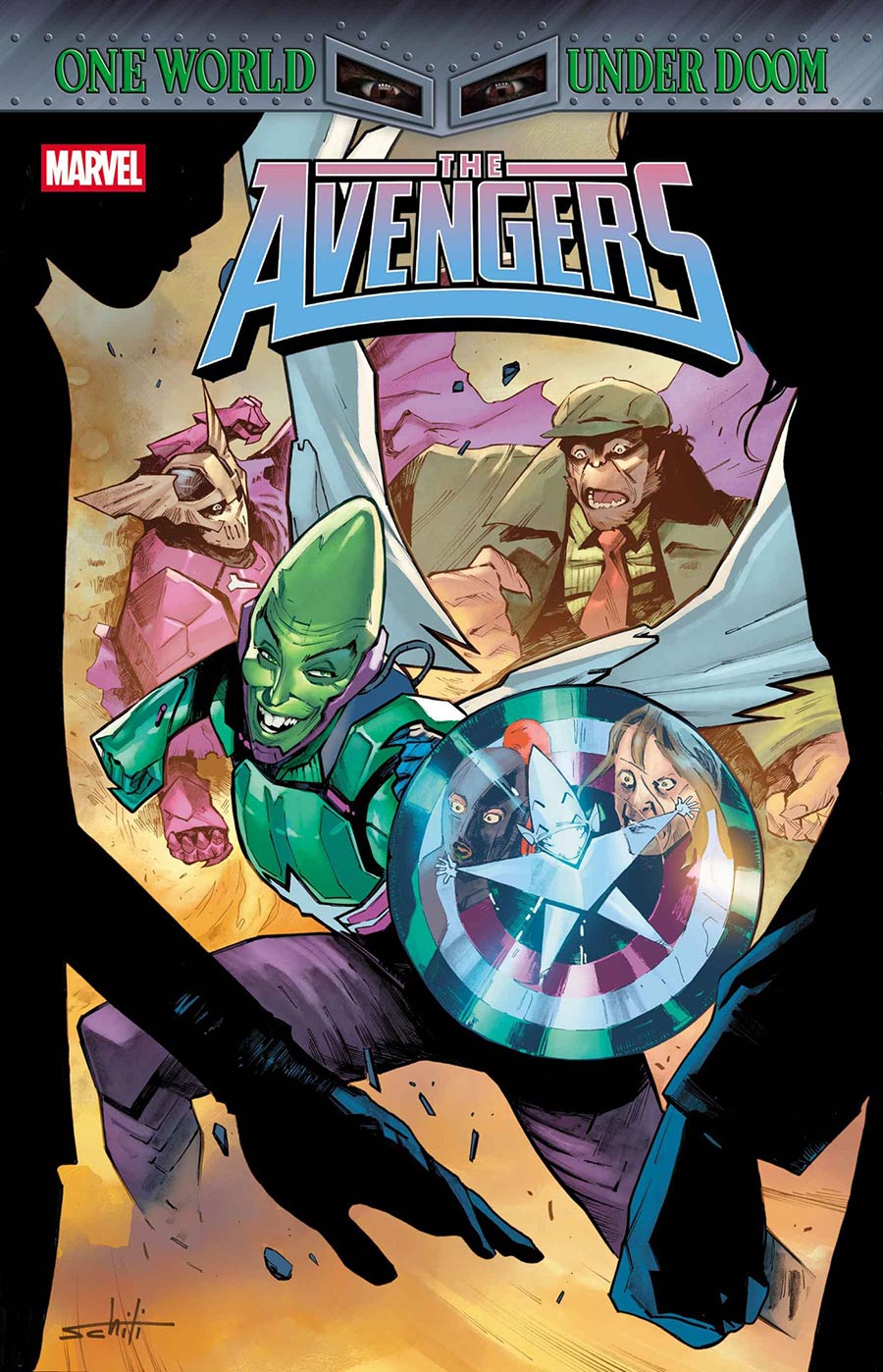 Avengers Vol 8 #26 Cover C Variant Valerio Schiti Impossible Man Pop-Up Cover (One World Under Doom Tie-In)