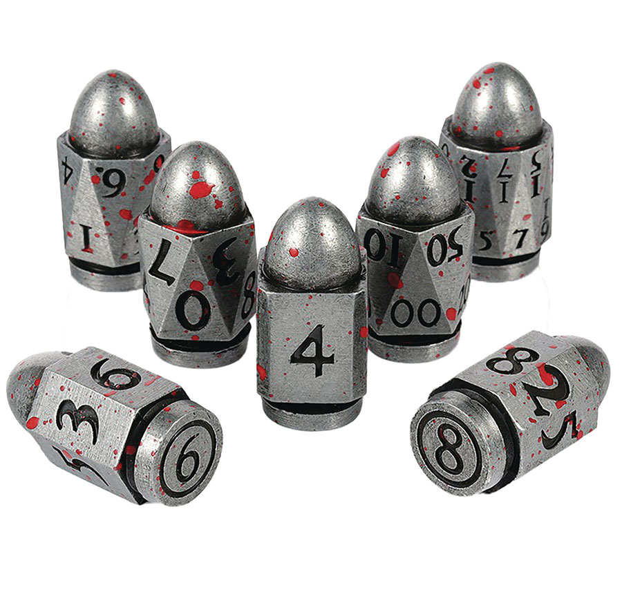 Metal & Enamel Bullet 7-Piece Dice Set - Blood & Iron