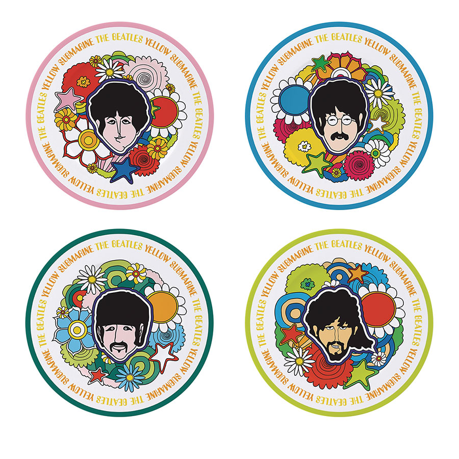Beatles Yellow Submarine Flowers 4-Piece Plate Set