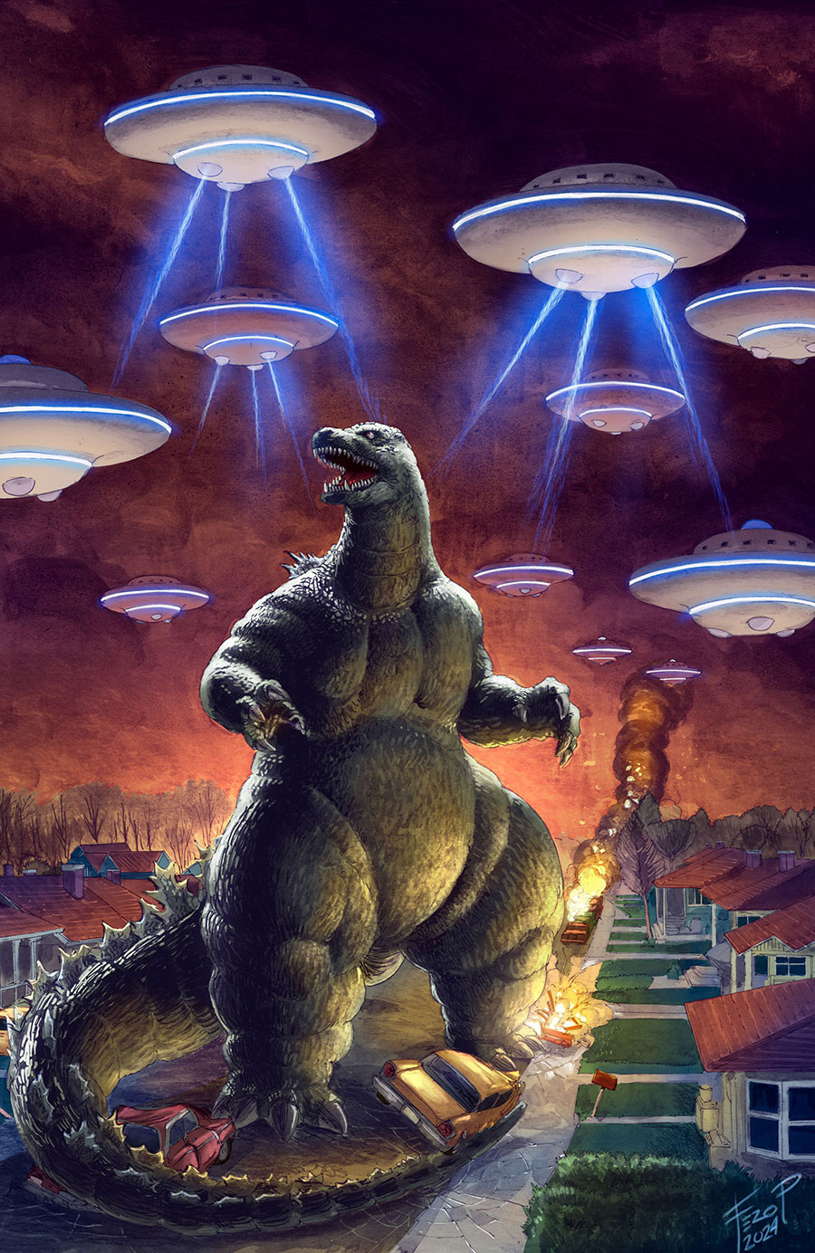 Godzilla Here There Be Aliens #1 Cover C Incentive Fero Pe Virgin Cover