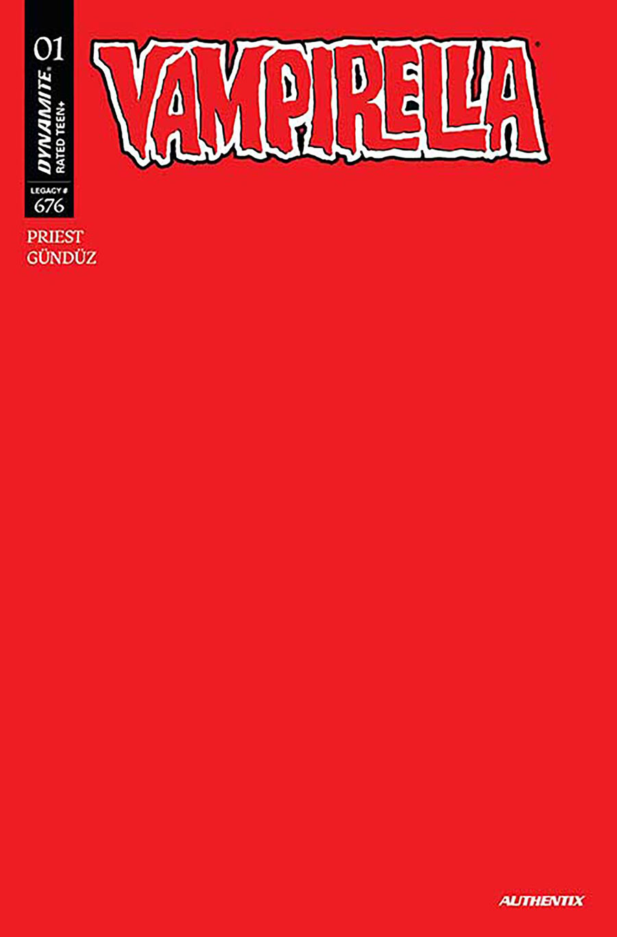 Vampirella Vol 9 #1 Cover Z-C Variant Red Blank Authentix Cover