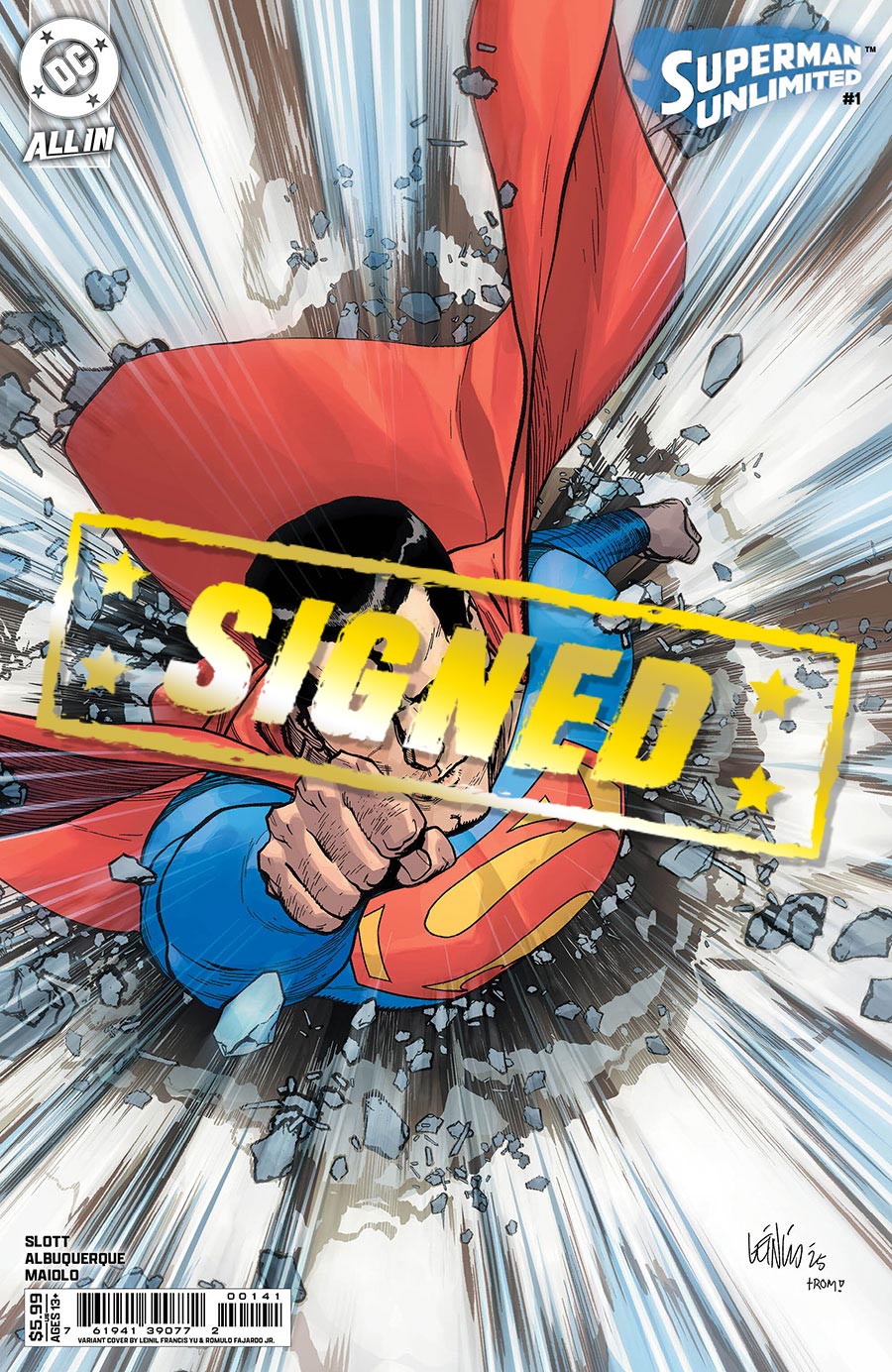 Superman Unlimited #1 Cover Q Variant Leinil Francis Yu Card Stock Cover Signed By Dan Slott (DC All In)