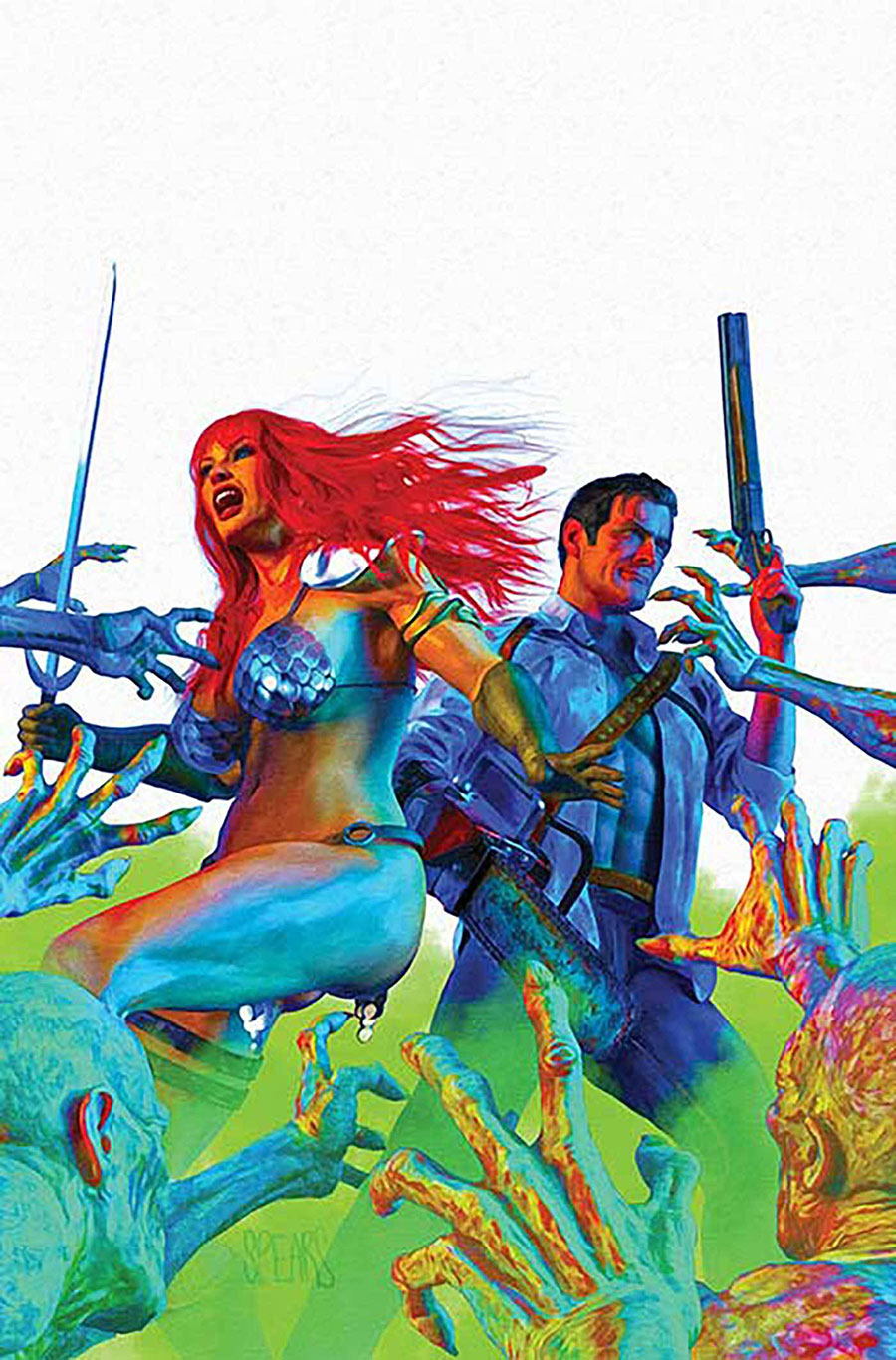 Red Sonja vs The Army Of Darkness #1 Cover X Incentive Mark Spears White Background Virgin Cover