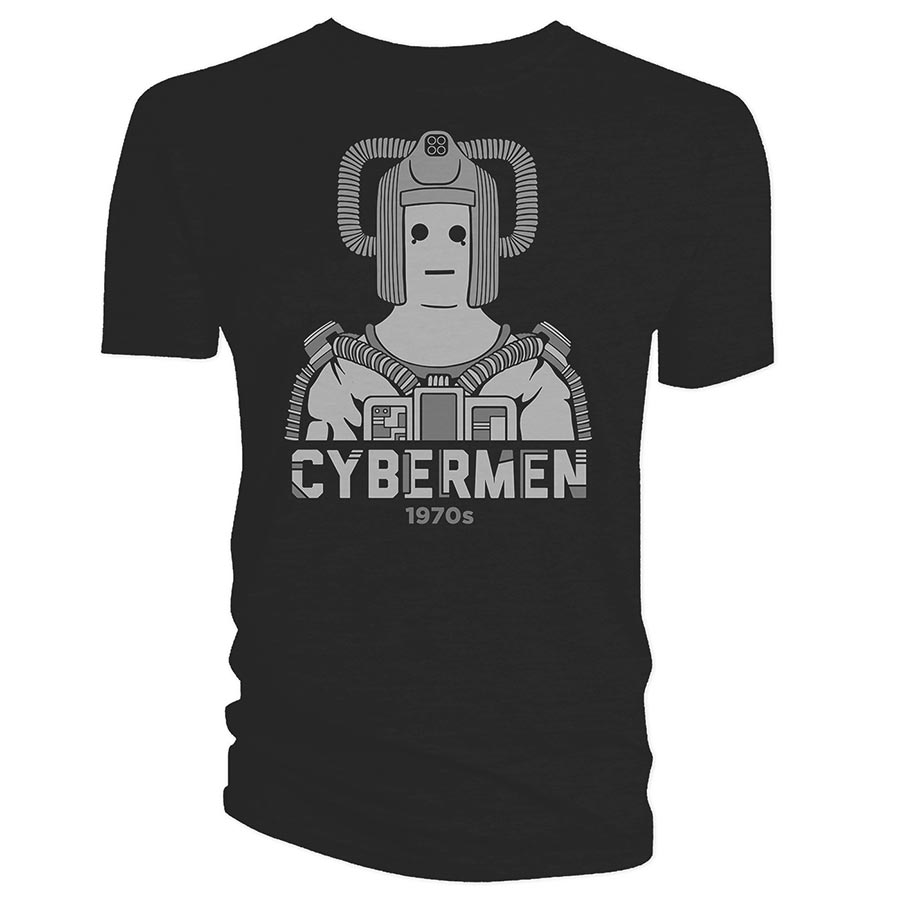 Doctor Who Cyberman 1970 Black T-Shirt Large