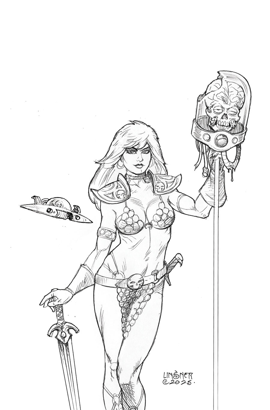 Red Sonja Attacks Mars #4 Cover I Incentive Joseph Michael Linsner Line Art Virgin Cover