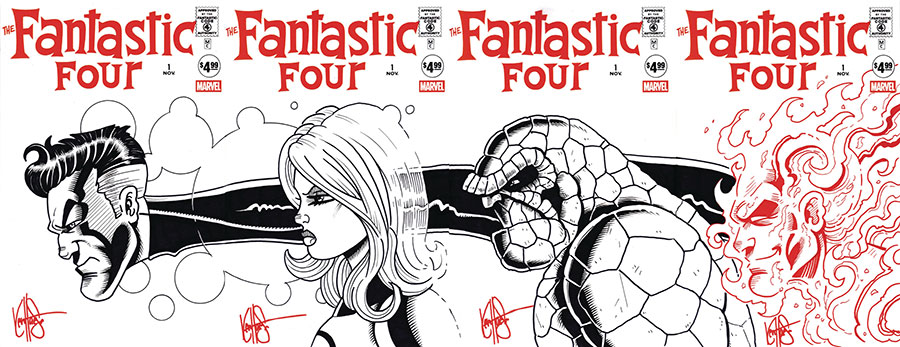 Fantastic Four #1 Facsimile Edition DF Blank Variant 4-Part Connecting Hand-Drawn Sketch By Ken Haeser
