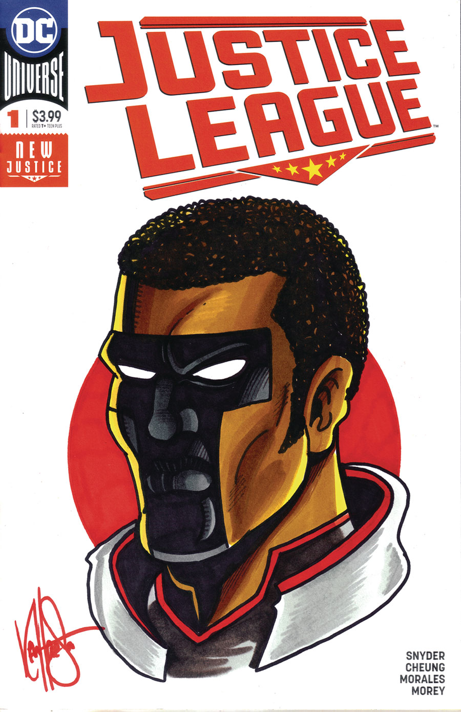 Justice League Vol 4 #1 Cover Z-D DF Blank Variant Commissioned Cover Art Signed & Remarked By Ken Haeser With A Mr Terrific Hand-Drawn Sketch