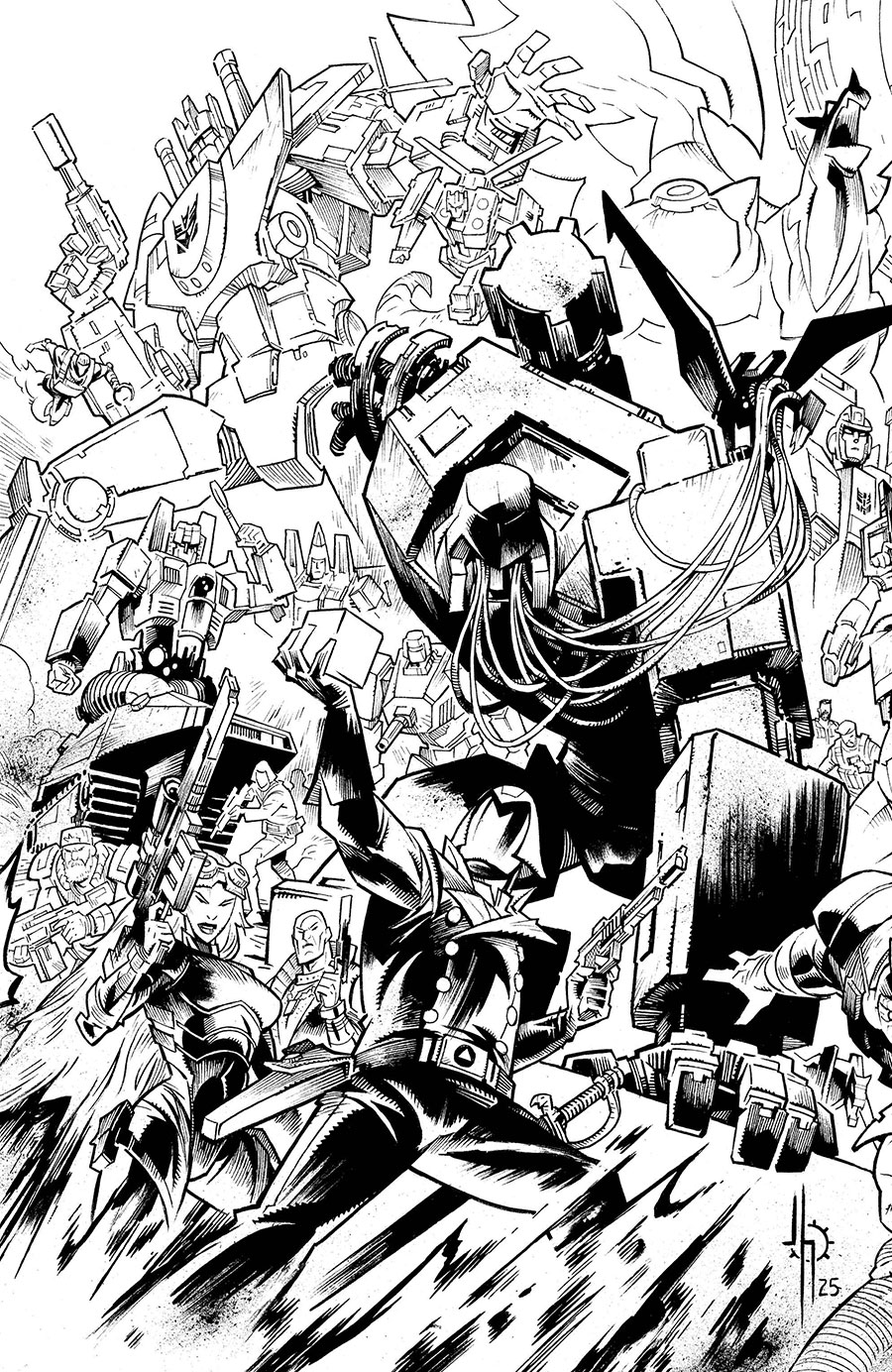 Transformers Vol 5 #21 Cover G Variant Jason Howard Energon Universe 2nd Anniversary Connecting Black & White Cover (Limit 1 Per Customer)