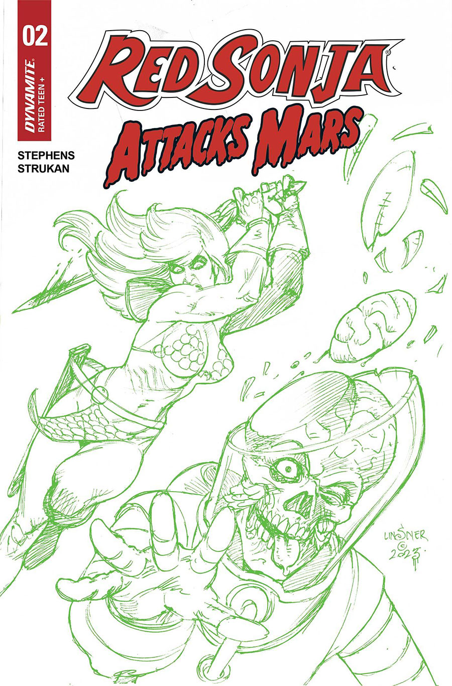 Red Sonja Attacks Mars #2 Cover K Incentive Joseph Michael Linsner Martian Green Line Art Cover