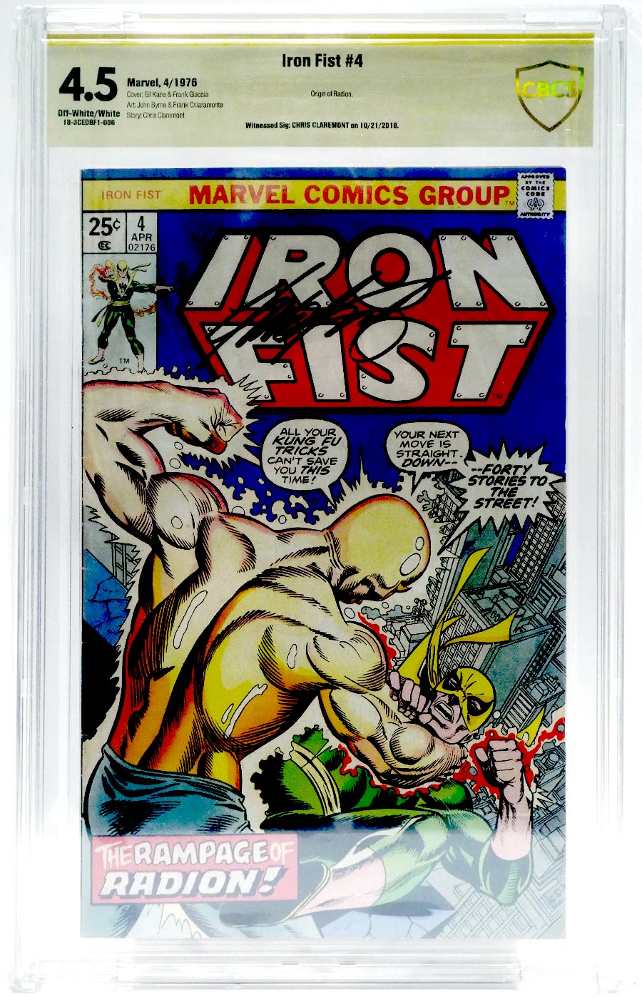Iron Fist #4 Cover B Signed by Chris Claremont CBCS 4.5