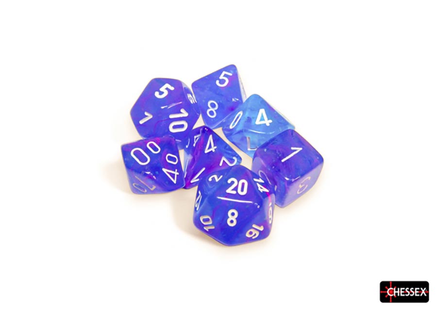 Nebula Aura/White Luminary Polyhedral 7-Dice Set