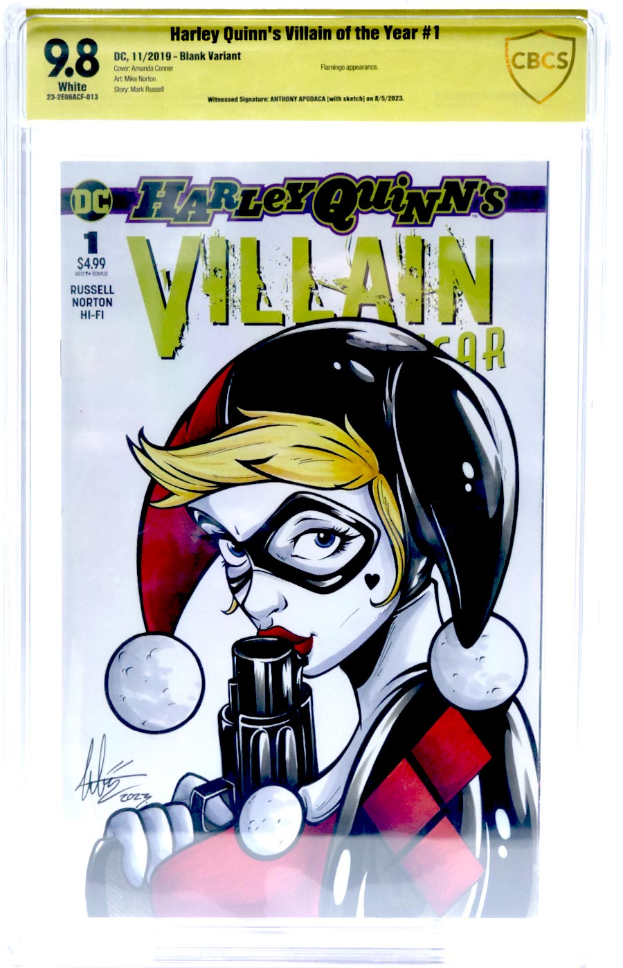 Harley Quinn Villain Of The Year #1 Cover F Signed And Remarked By Anthony Apodaca Variant Blank Cover CBCS 9.8