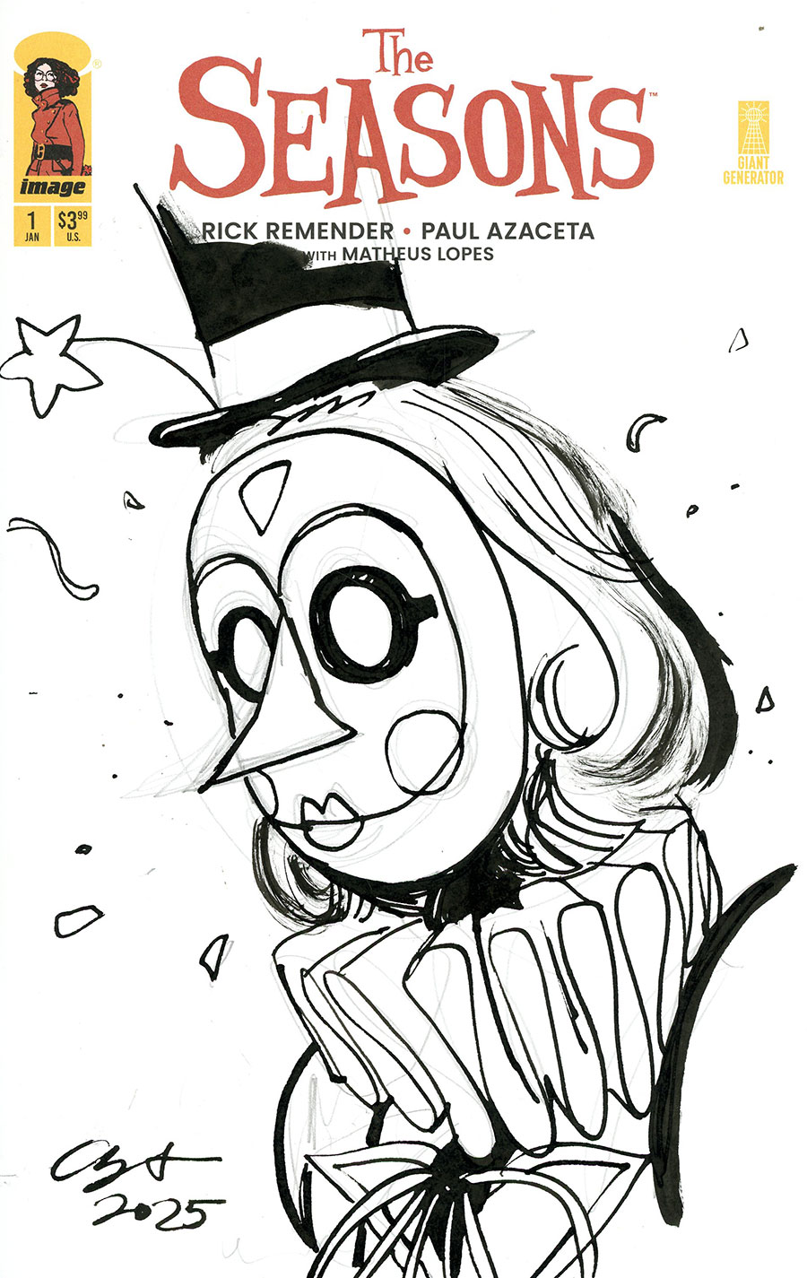 Seasons #1 Cover E-B Incentive Paul Azaceta Remarque Hand-Drawn Black & White Sketch Variant Cover