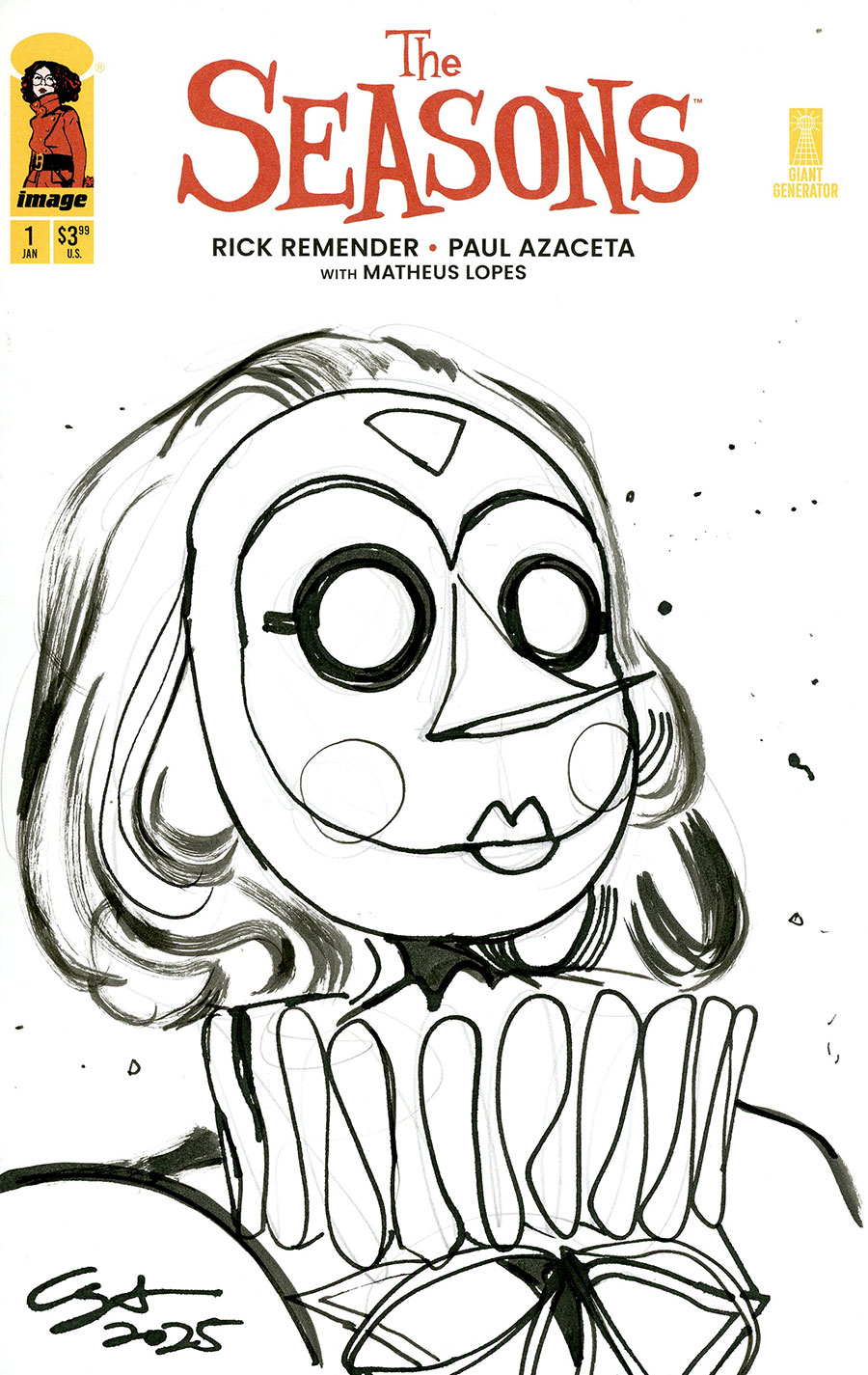 Seasons #1 Cover E-C Incentive Paul Azaceta Remarque Hand-Drawn Black & White Sketch Variant Cover