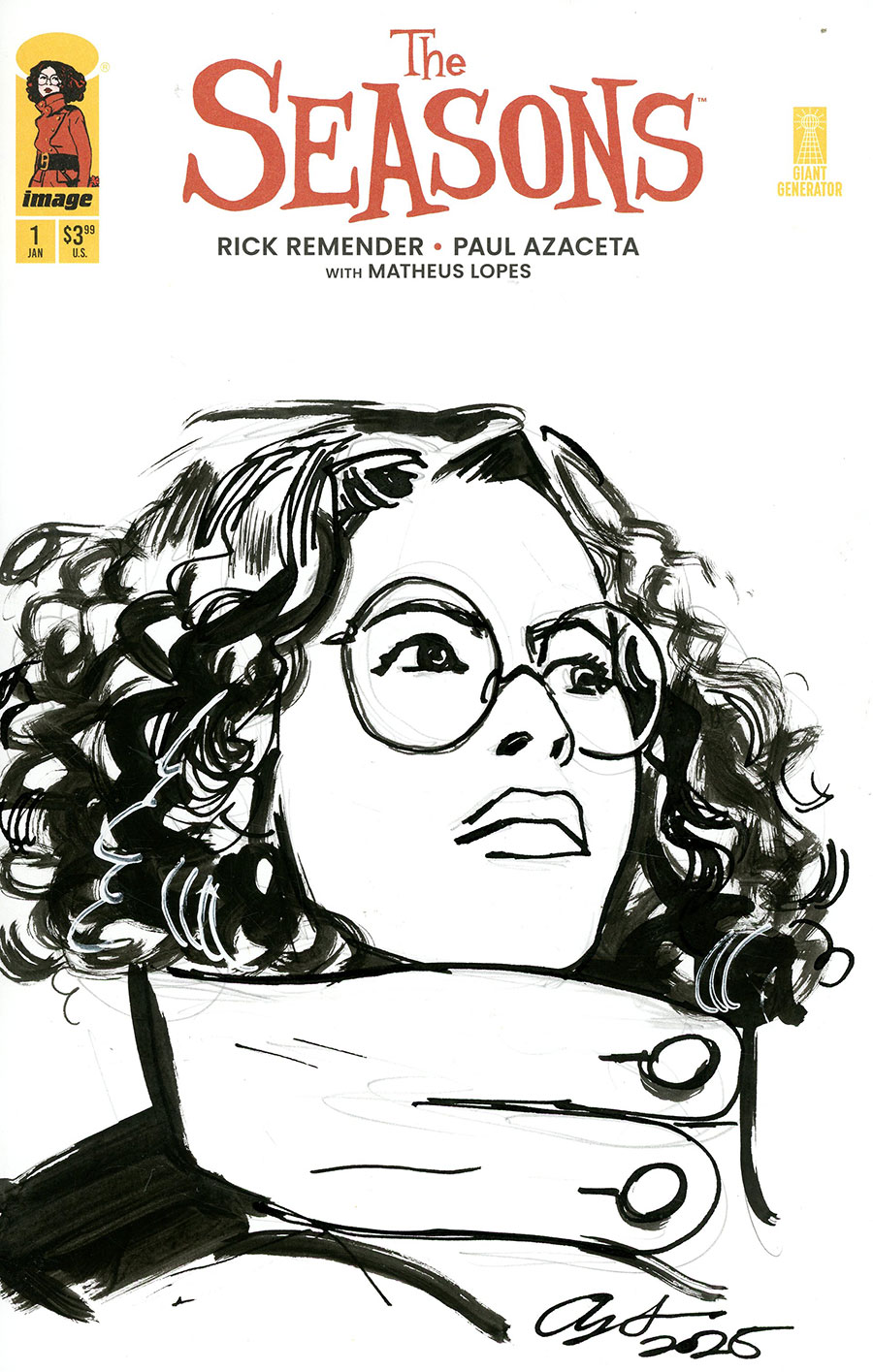 Seasons #1 Cover E-J Incentive Paul Azaceta Remarque Hand-Drawn Black & White Sketch Variant Cover