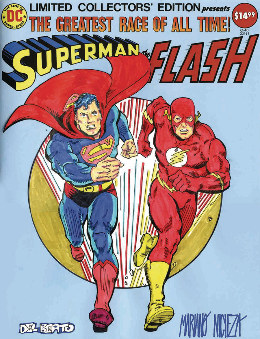 Limited Collectors Edition #48 Superman vs Flash Facsimile Edition Cover D DF Signed & Remarked By Nicieza & Delbeato With A Hand-Drawn Sketch