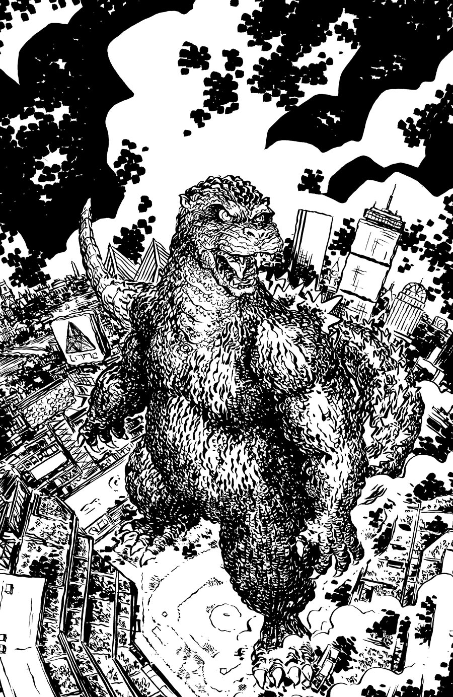 Godzilla vs America Godzilla vs Boston #1 (One Shot) Cover C Incentive Jesse Longergan Black & White Virgin Cover