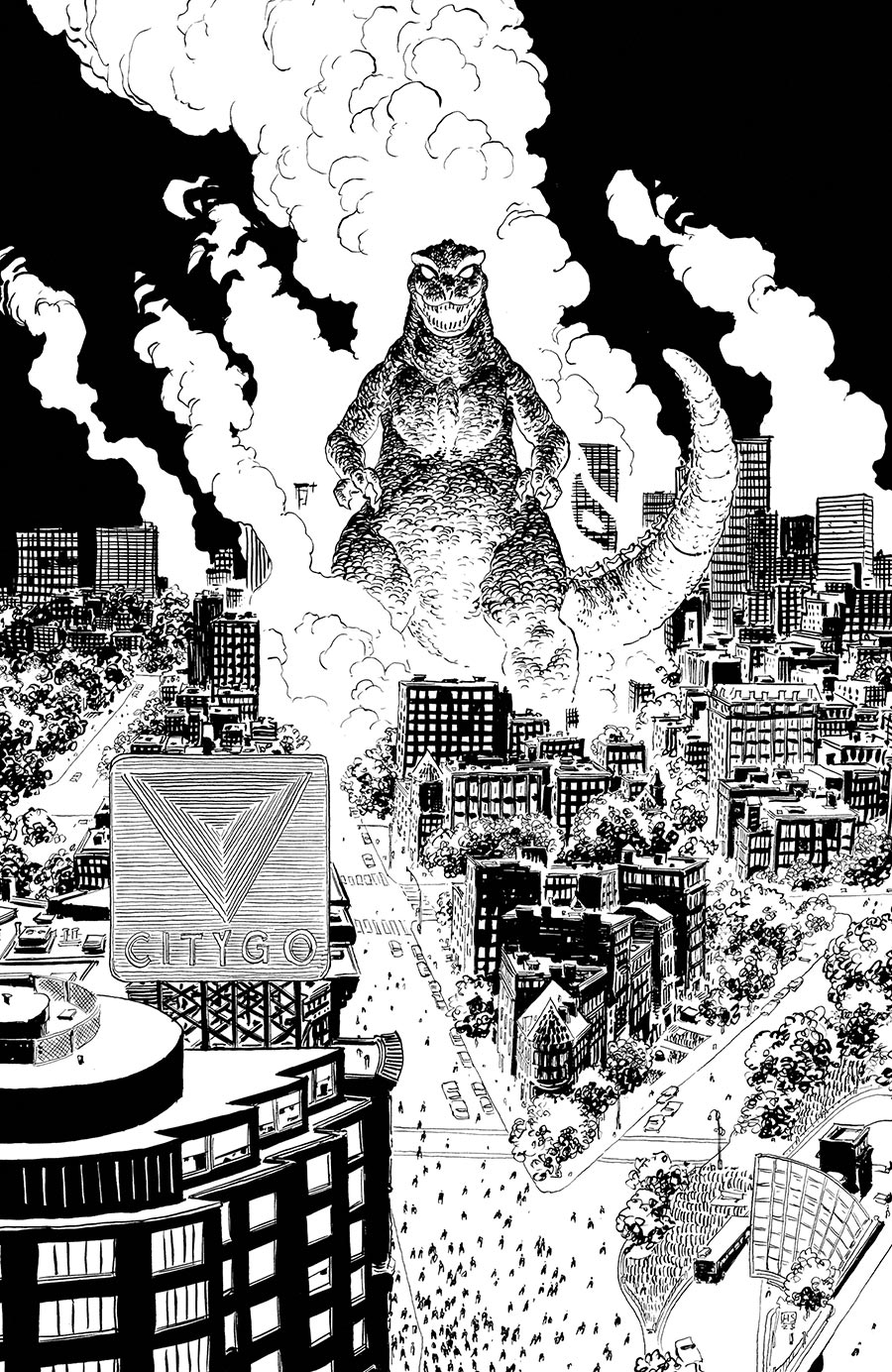 Godzilla vs America Godzilla vs Boston #1 (One Shot) Cover D Incentive Hayden Sherman Black & White Virgin Cover