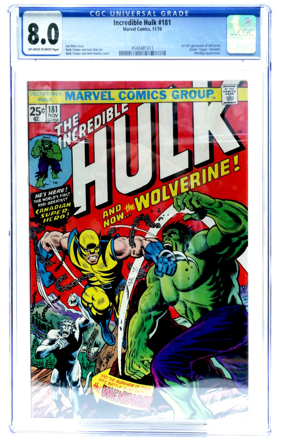 Incredible Hulk #181 Cover L CGC 8.0 1st Ptg