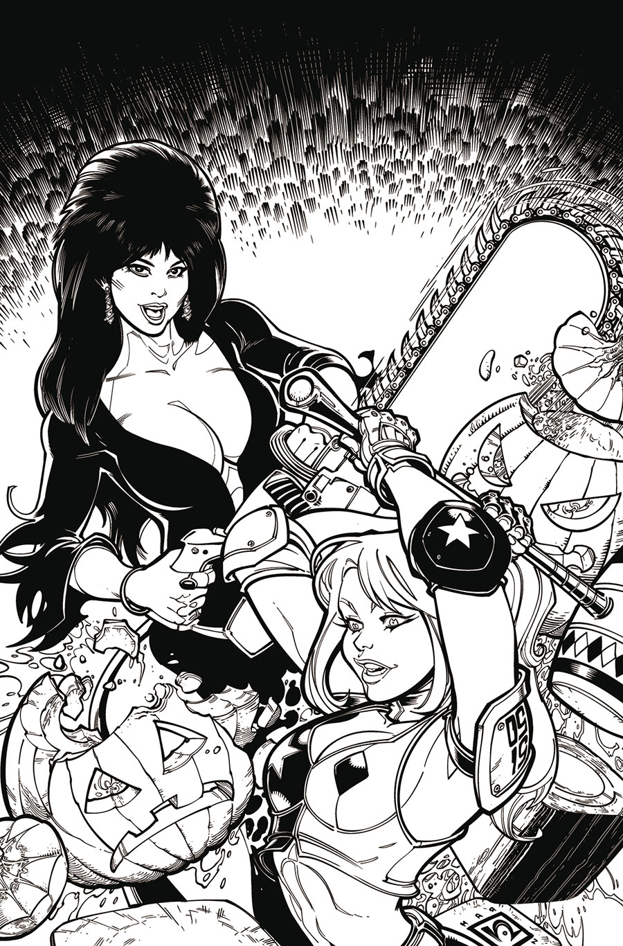 Harley Quinn x Elvira #1 Cover Q Incentive Chad Hardin Line Art Virgin Cover