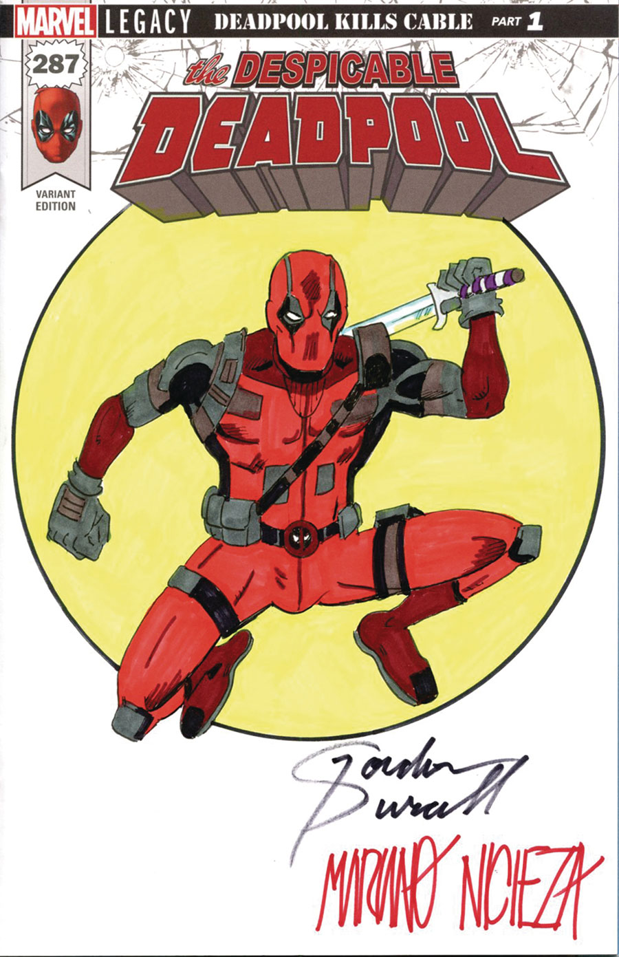 Marvel Comics Commissioned Cover Art Signed & Remarked By Gordon Purcell & Mariano Nicieza With A Deadpool Hand-Drawn Sketch