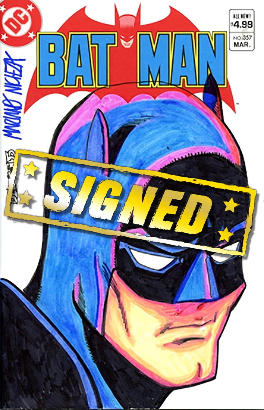 DC Comics Commissioned Cover Art Signed & Remarked By Joe Delbeato & Mariano Nicieza With A Batman Hand-Drawn Sketch