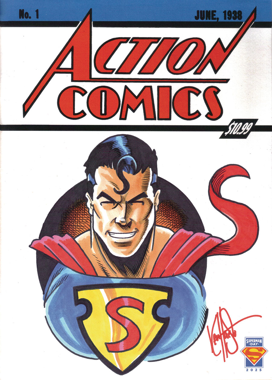 Superman Day 2025 Action Comics #1 Golden Age Sized Facsimile Edition Cover E DF Blank Variant Cover Signed & Remarked By Ken Haeser