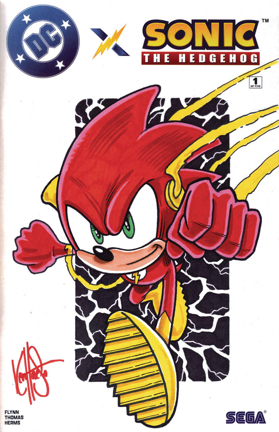 DC x Sonic The Hedgehog #1 Cover I DF Blank Variant Signed & Remarked By Ken Haeser With A Sonicflash Hand-Drawn Sketch