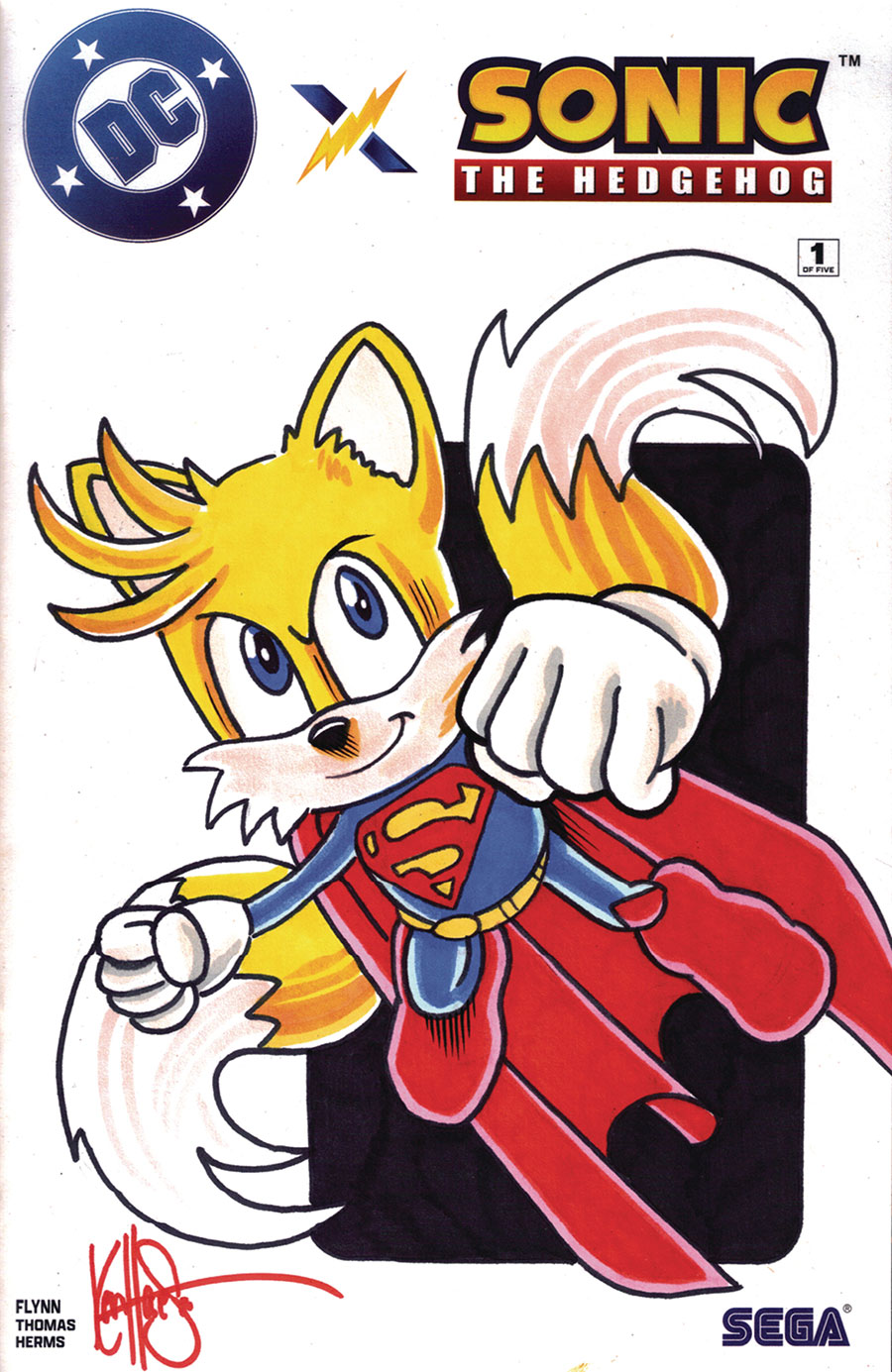 DC x Sonic The Hedgehog #1 Cover K DF Blank Variant Signed & Remarked By Ken Haeser With A Supertails Hand-Drawn Sketch