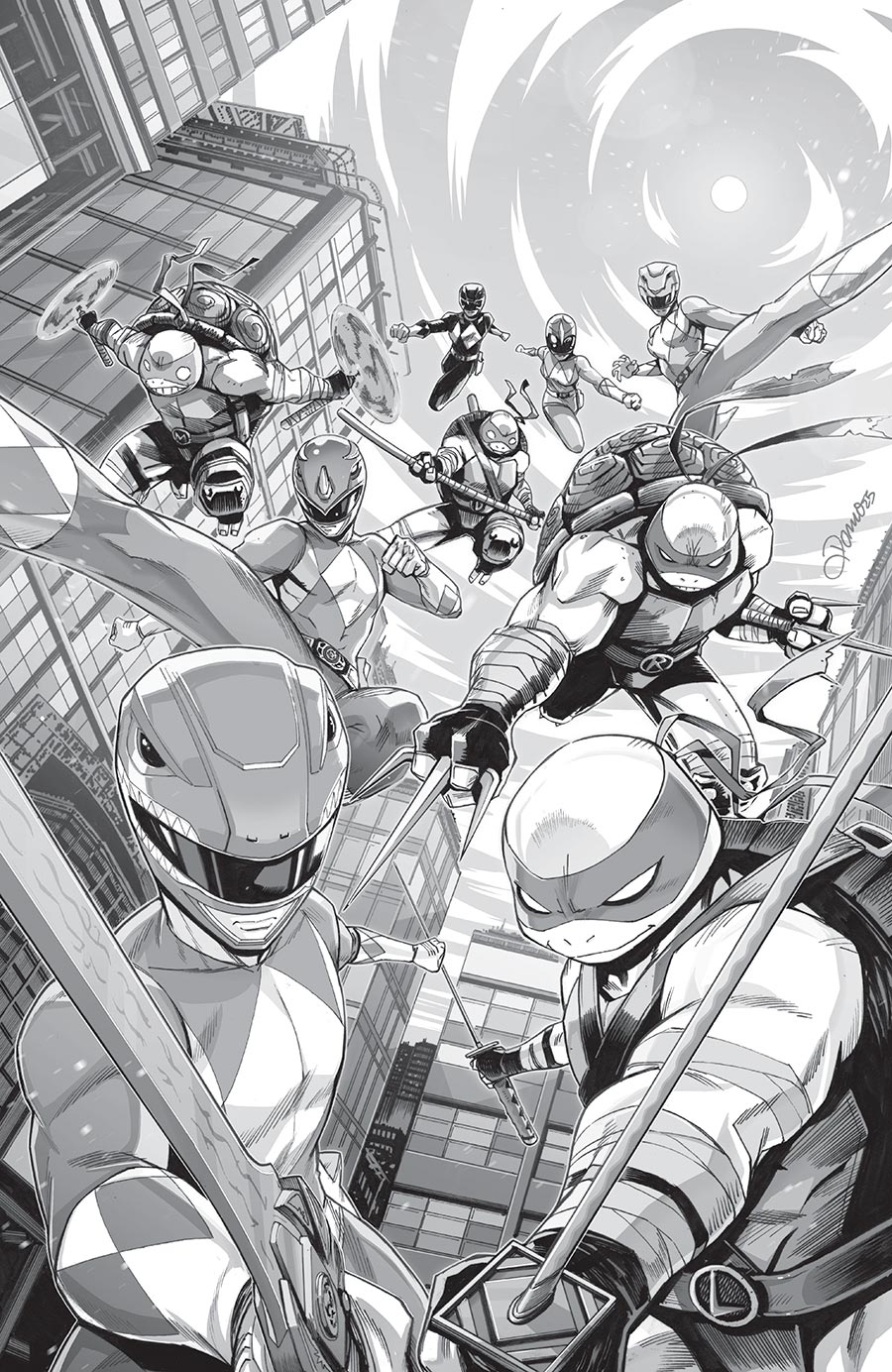 Mighty Morphin Power Rangers Teenage Mutant Ninja Turtles III #1 Cover G Incentive Alessio Zonno Black & White Virgin Cover