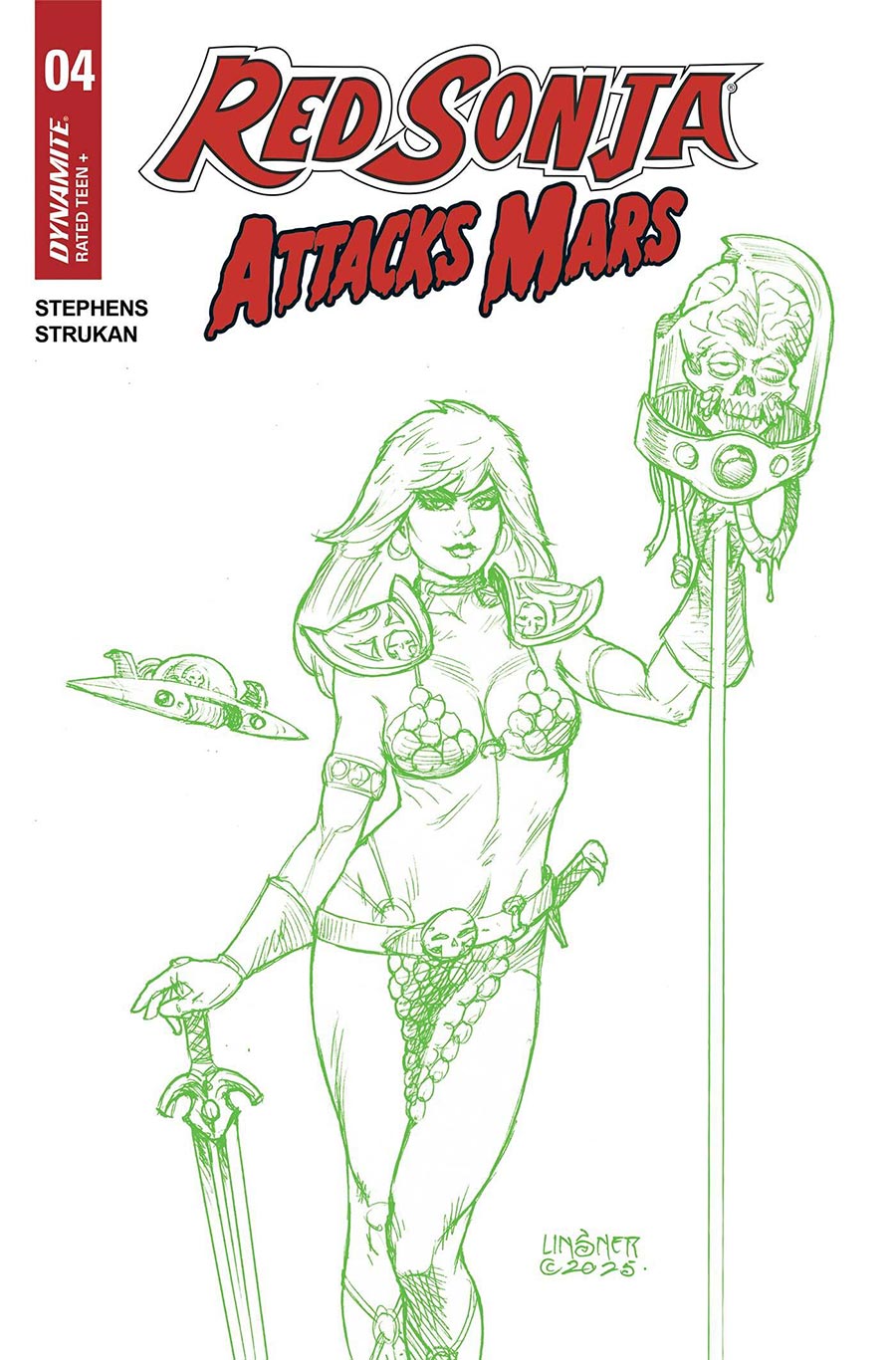 Red Sonja Attacks Mars #4 Cover K Incentive Joseph Michael Linsner Martian Green Line Art Cover
