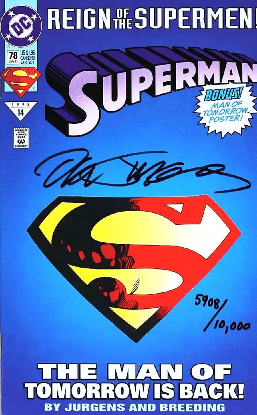 Superman Vol 2 #78 Cover C Collectors Edition DF Signed Dan Jurgens With COA