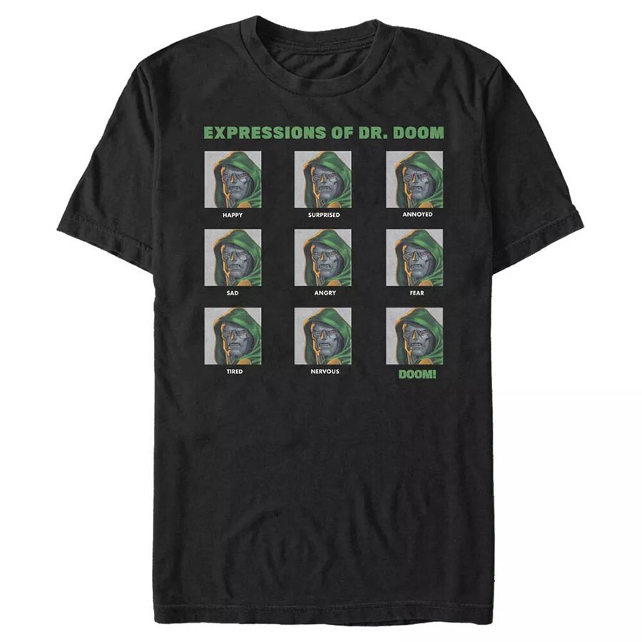 Marvel Doctor Doom Expressions Of Doom Black Mens T-Shirt Large