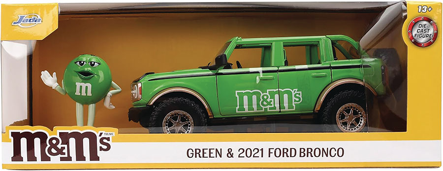 M&MS 2021 FORD BRONCO W/ GREEN FIG 1/24 DIE-CAST VEHICLE