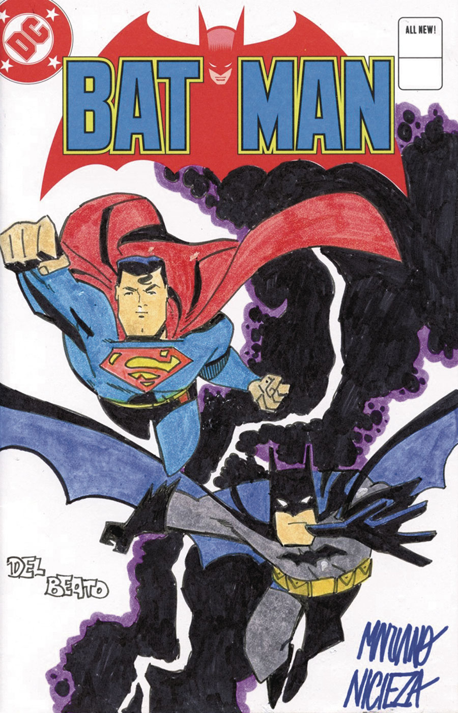 DC Comics Commissioned Cover Art Signed & Remarked By Joe Delbeato & Mariano Nicieza With A Batman Superman Hand-Drawn Sketch