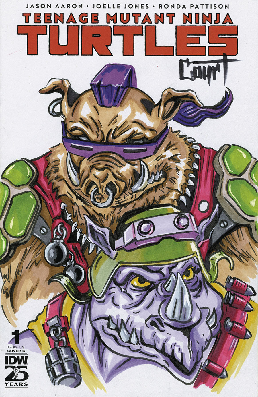 Teenage Mutant Ninja Turtles Vol 6 #1 Cover X DF Blank Variant Signed & Remarked By Jessica Court With A Bebop & Rocksteady Hand-Drawn Sketch