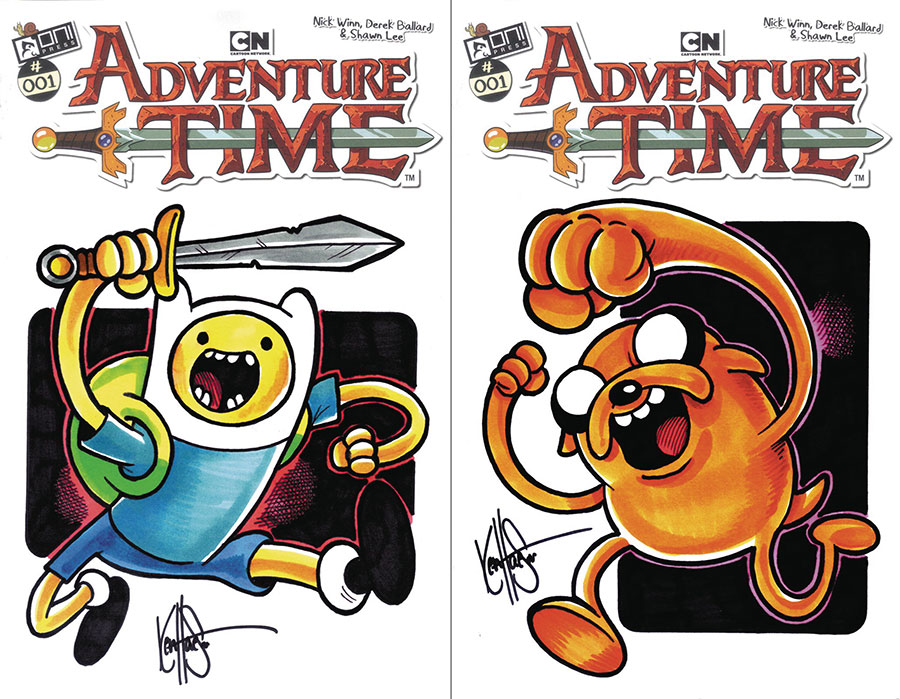 Adventure Time Vol 2 #1 DF Blank Variant 2-Cover Set With Finn & Jake Hand-Drawn Sketches By Ken Haeser