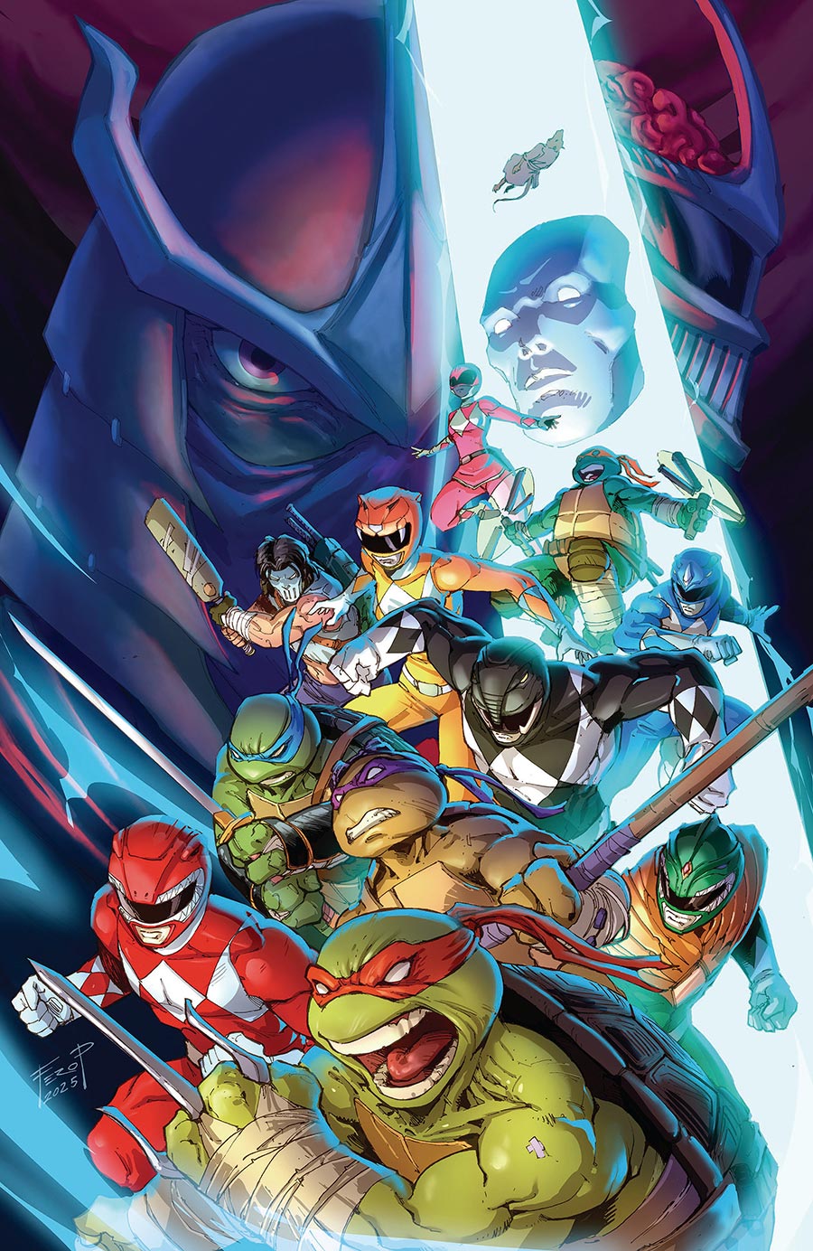 Mighty Morphin Power Rangers Teenage Mutant Ninja Turtles III #2 Cover H Incentive Fero Pe Foil Virgin Cover