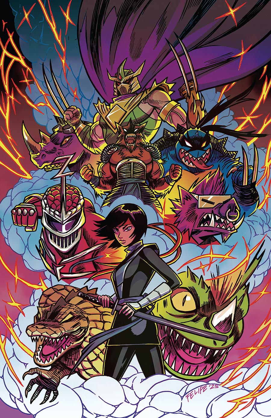 Mighty Morphin Power Rangers Teenage Mutant Ninja Turtles III #2 Cover J Incentive Felipe Smith Virgin Variant Cover
