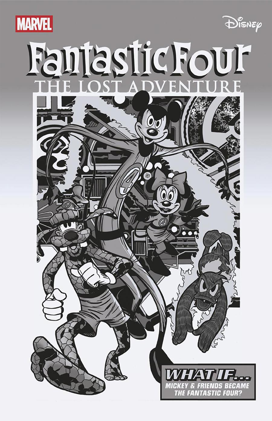 Fantastic Four Vol 8 #3 Cover J Incentive Vitale Mangiatordi Disney What If Fantastic Four Homage Black & White Cover (One World Under Doom Tie-In)