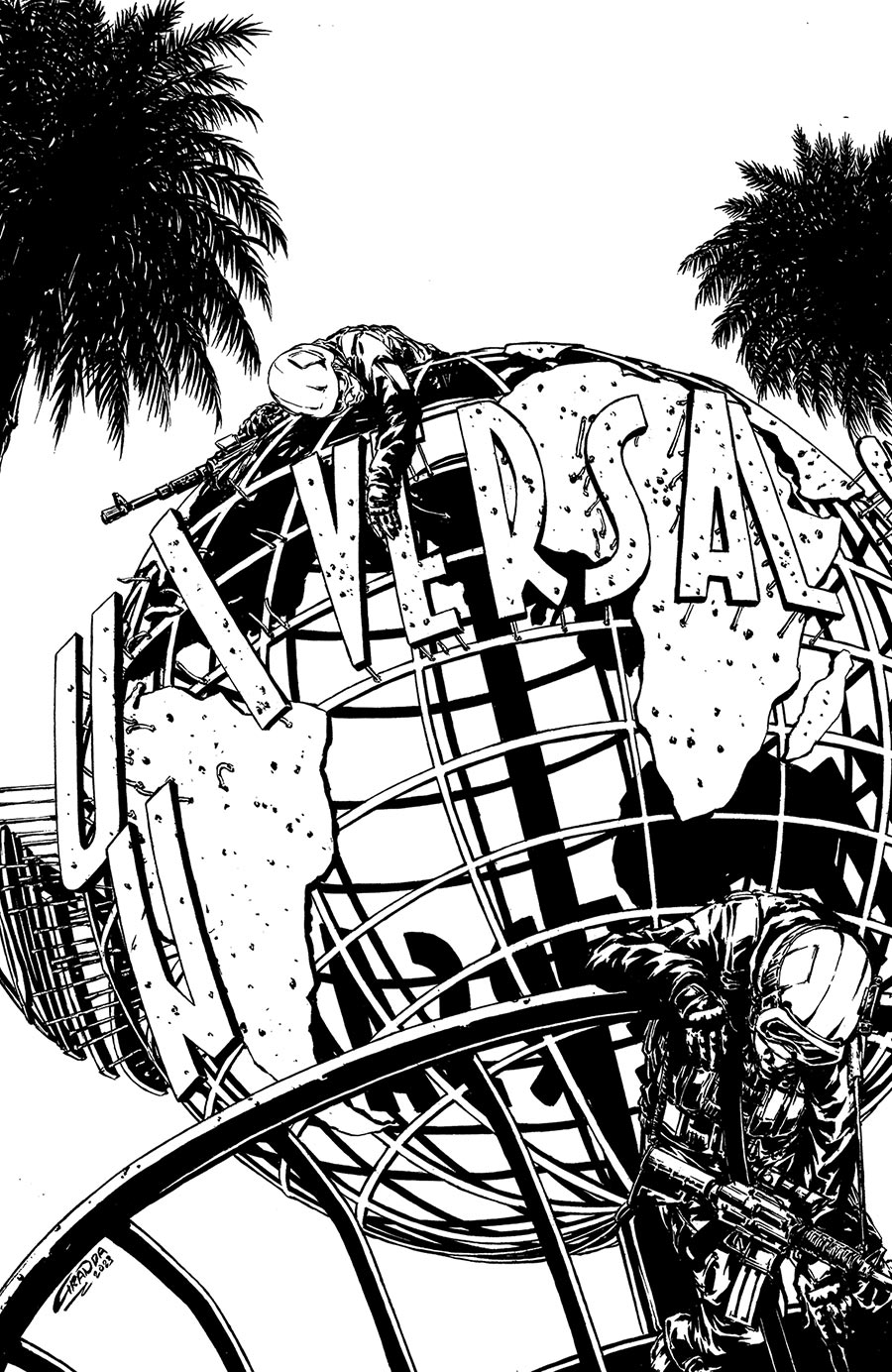 Calexit The Battle Of Universal City #1 Cover H Incentive C Granda Artist Edition Black & White Virgin Cover