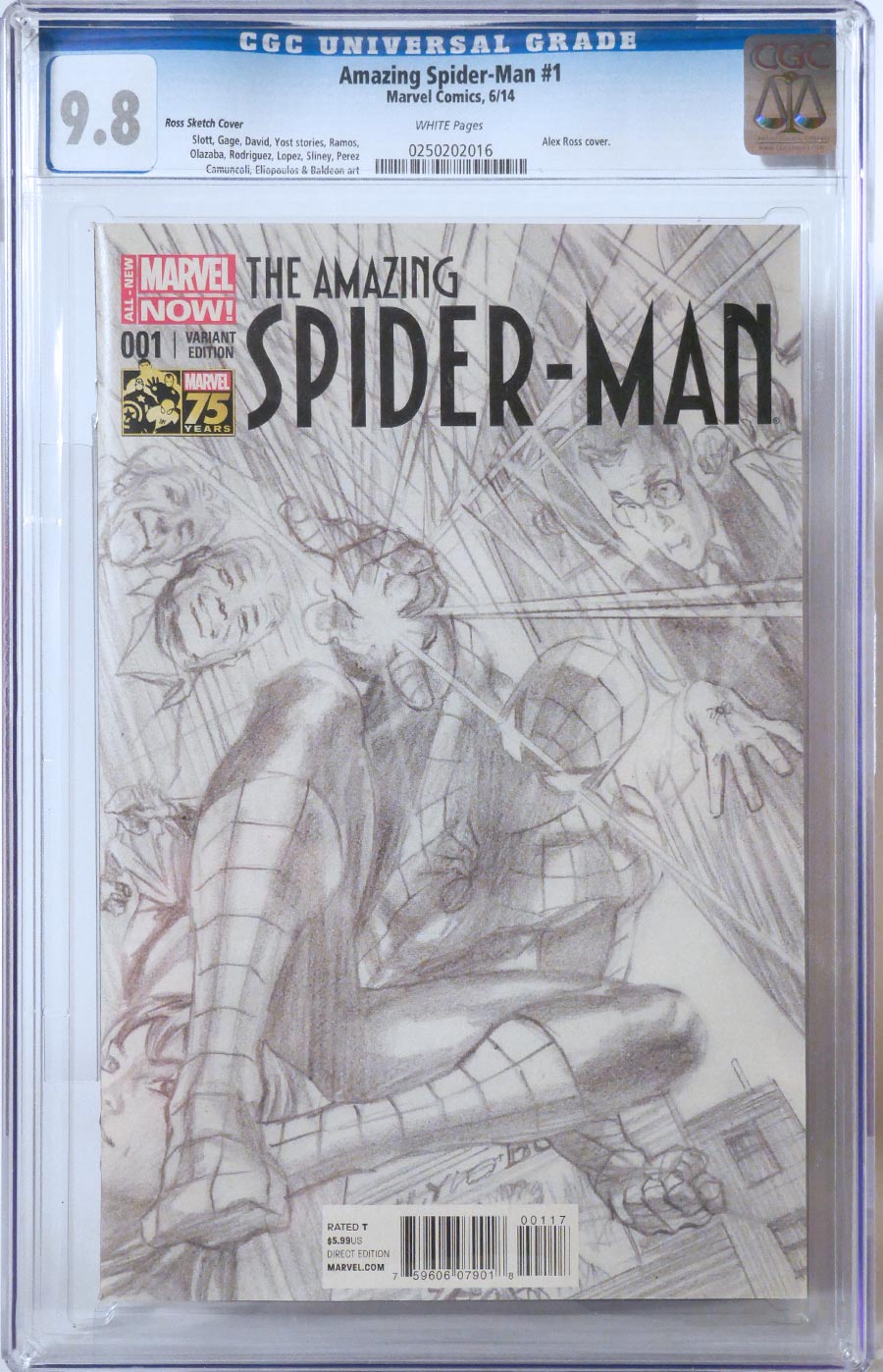 Amazing Spider-Man Vol 3 #1 Cover Z-U Incentive Alex Ross 75th Anniversary Sketch Variant Cover CGC 9.8