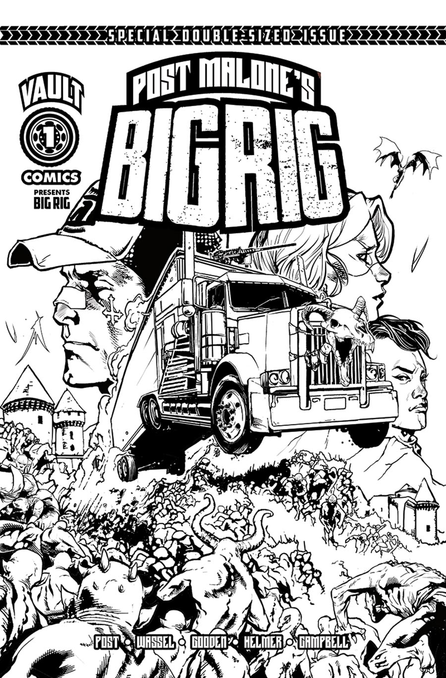 Post Malones Big Rig #1 Cover P 2nd Ptg B Incentive Nathan Gooden Black & White Line Art Variant Cover