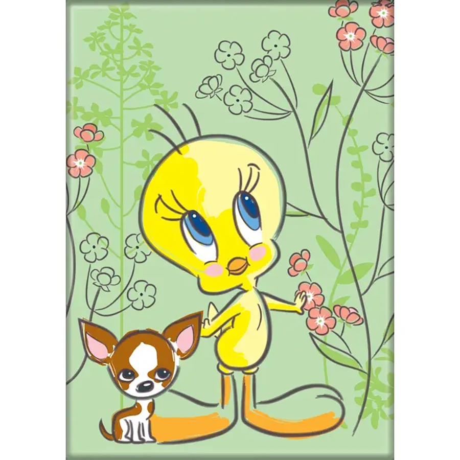 Looney Tunes 2.5 x 3.5 Magnet - Tweety On Green With Dog (74258LT)