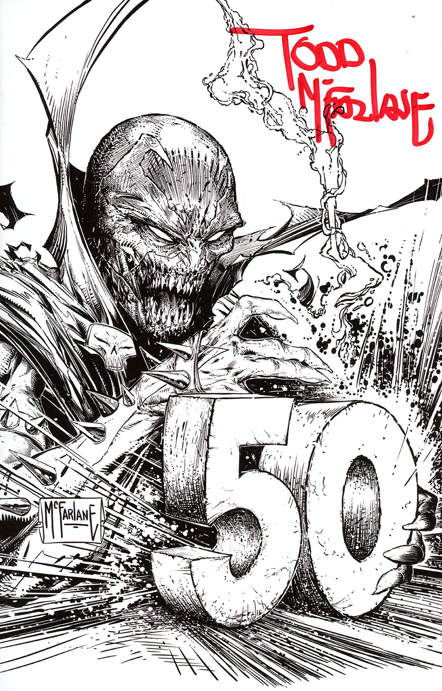 King Spawn #50 Cover G Incentive Todd McFarlane Black & White Inks Virgin Cover Signed With CGC Certificate