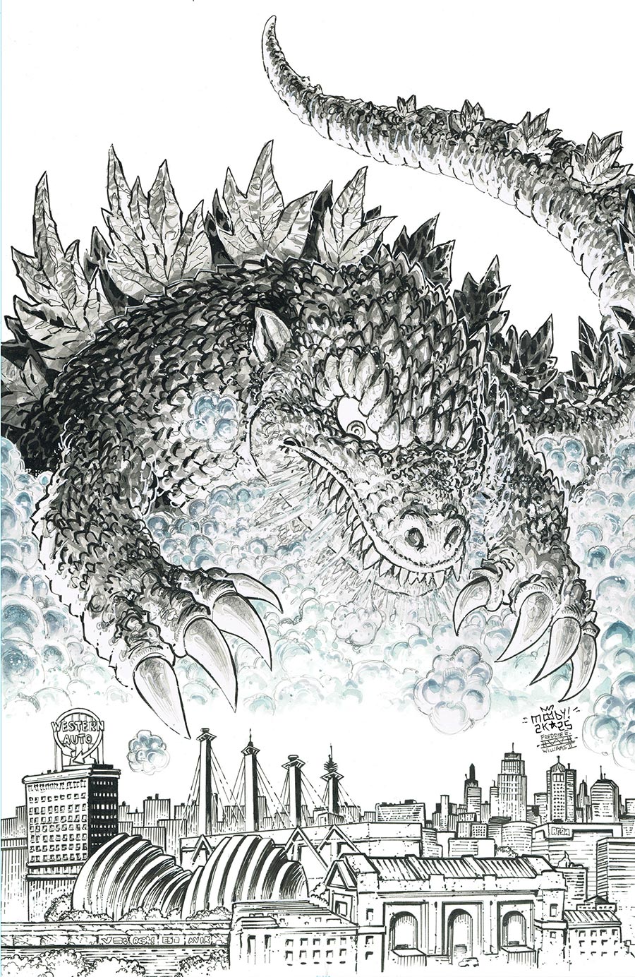 Godzilla vs America Godzilla vs Kansas City #1 (One Shot) Cover D Incentive Buster Moody & Freddie E Williams II Black & White Virgin Cover