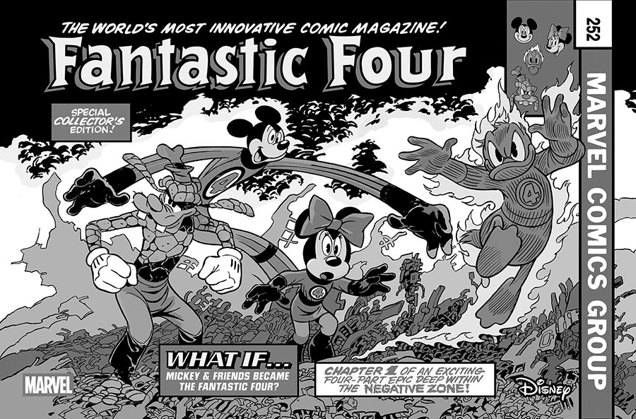 Fantastic Four Vol 8 #4 Cover J Incentive Andrea Freccero Disney What If Fantastic Four Homage Black & White Cover