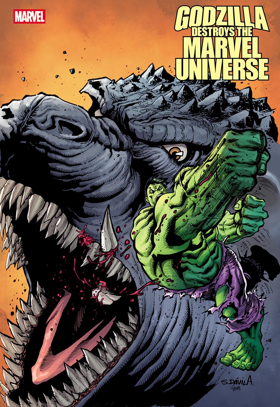 Godzilla Destroys The Marvel Universe #4 Cover B Variant Sergio Davila Fan Favorite Cover