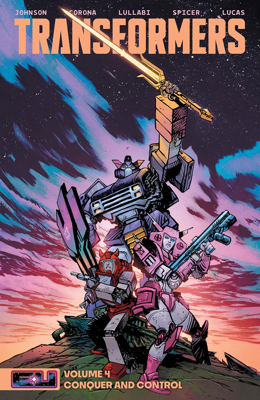 Transformers (2023) Vol 4 Conquer And Control TP Direct Market Exclusive Daniel Warren Johnson & Mike Spicer Sword Variant Cover